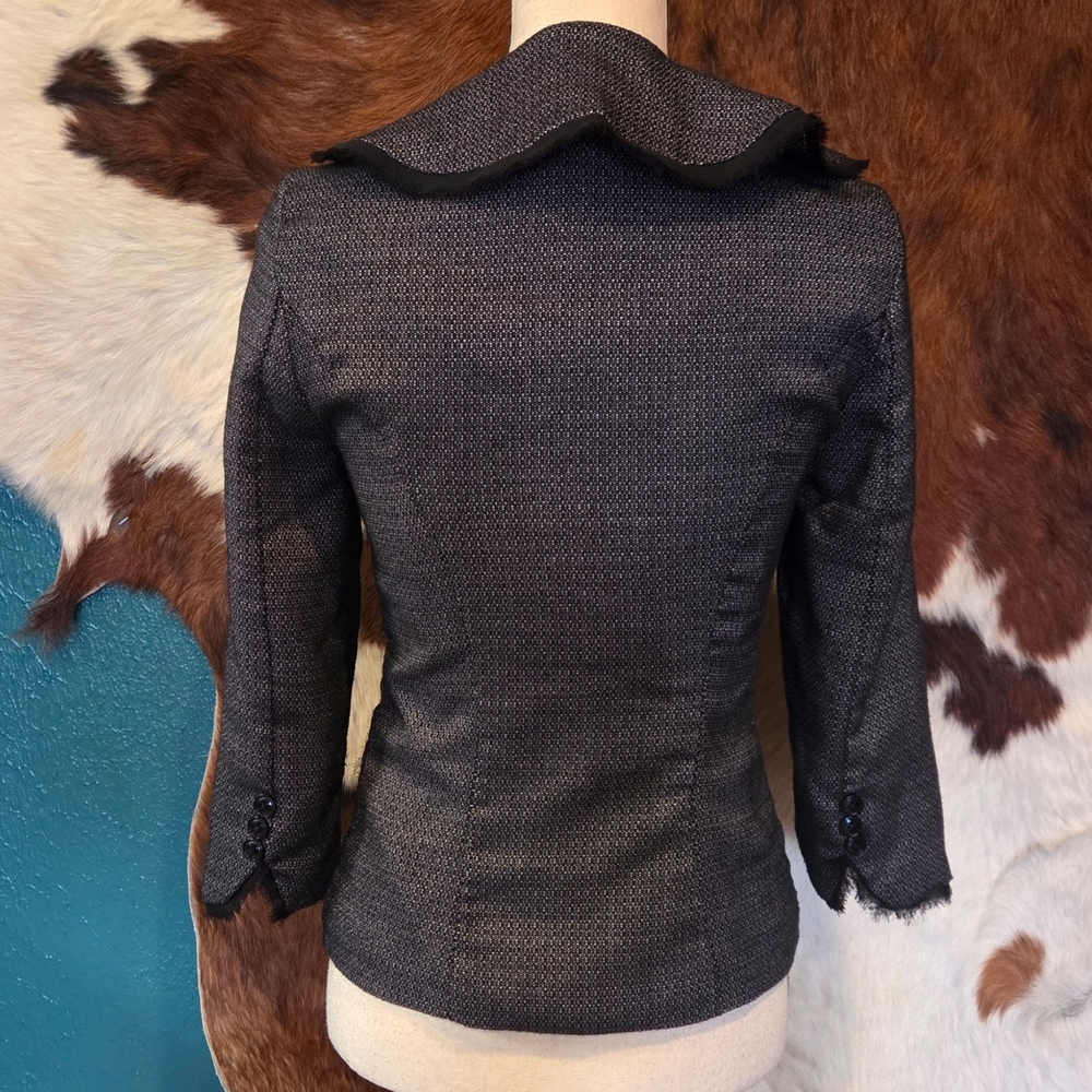 Chic Black Women's Blazer with Ruffled Collar - Picture 9 of 12